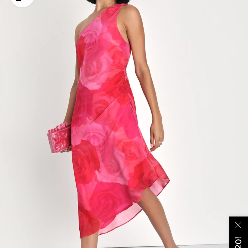 Pretty Serene Pink Floral One-Shoulder Midi Dress